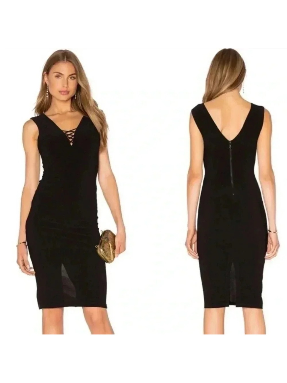 Alice + Olivia Asha Lace-Up V-Neck Sheath Black Dress Sz 6